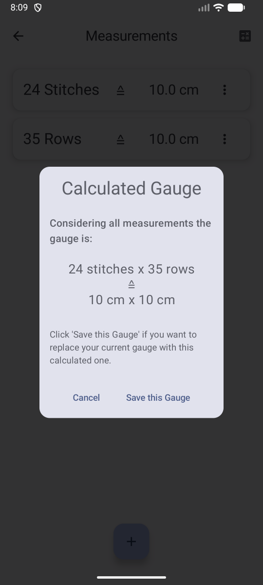 Calculate gauge dialog